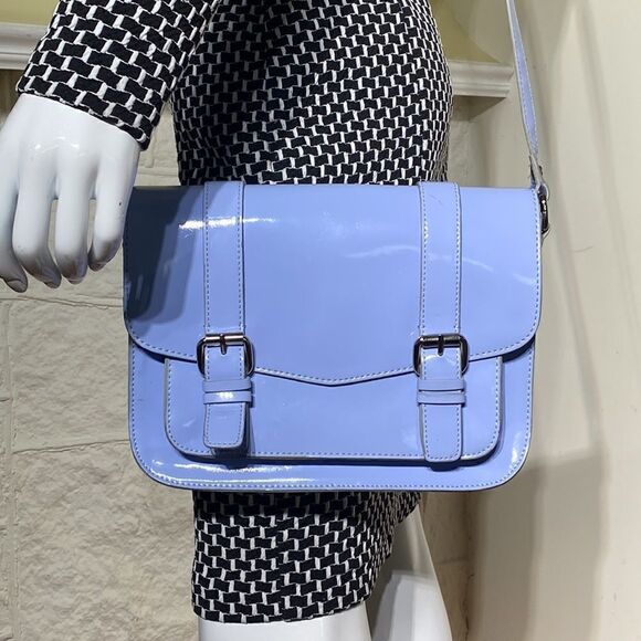 Heys Garden Party Mini Messenger Crossbody Bag Blue Patent Leather - Picture 2 of 14